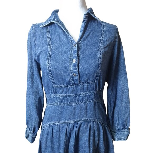 Anthropologie Size 2 Cassidy Denim Mini Dress 3/4 Sleeve Boho Collared Festival - Picture 2 of 9